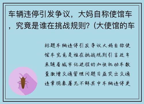 车辆违停引发争议，大妈自称使馆车，究竟是谁在挑战规则？(大使馆的车交警管吗)